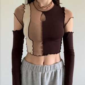 Cutout Open Stitch Brown Top